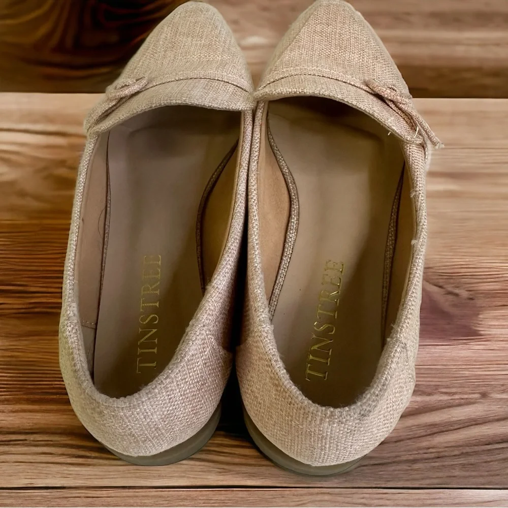Tinstree Pale Pink Tweed Pointed Toe Slip On Flats Buckle Loafer Shoes Womens 8